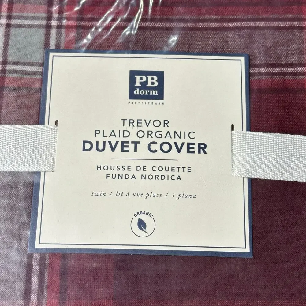 Pottery Barn Dorm PB Trevor Plaid Organic‎ Duvet Cover Twin Red New
